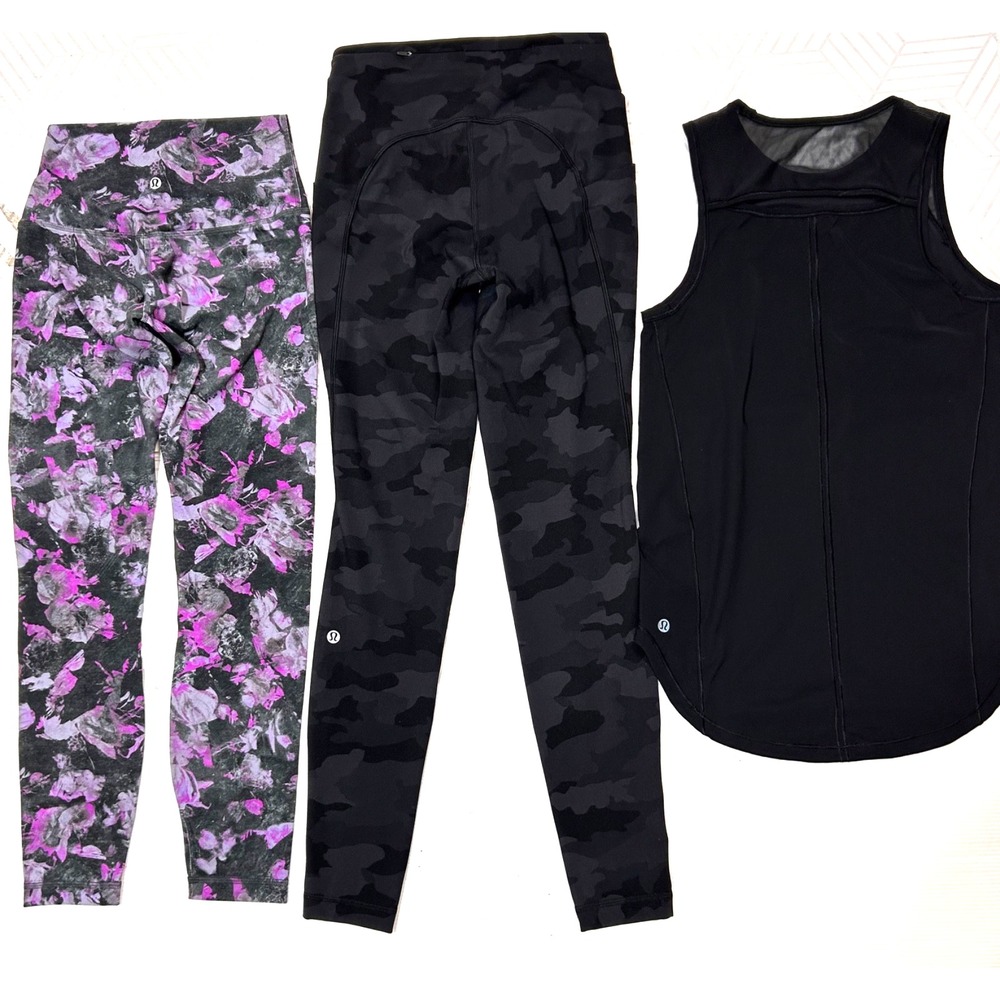 Lululemon Lot Bundle of 3 Womens Size 4 Leggings Black Tank Top Black i